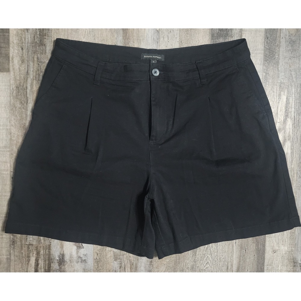 Banana Republic Pleated Shorts Women's 16 Black High Rise Cotton Stretch Classic